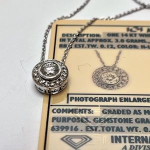 ❤️ NWT 14K ❤️White Gold 0.5ctw Natural Diamond Pendant on 18" Rolo Chain Ne…